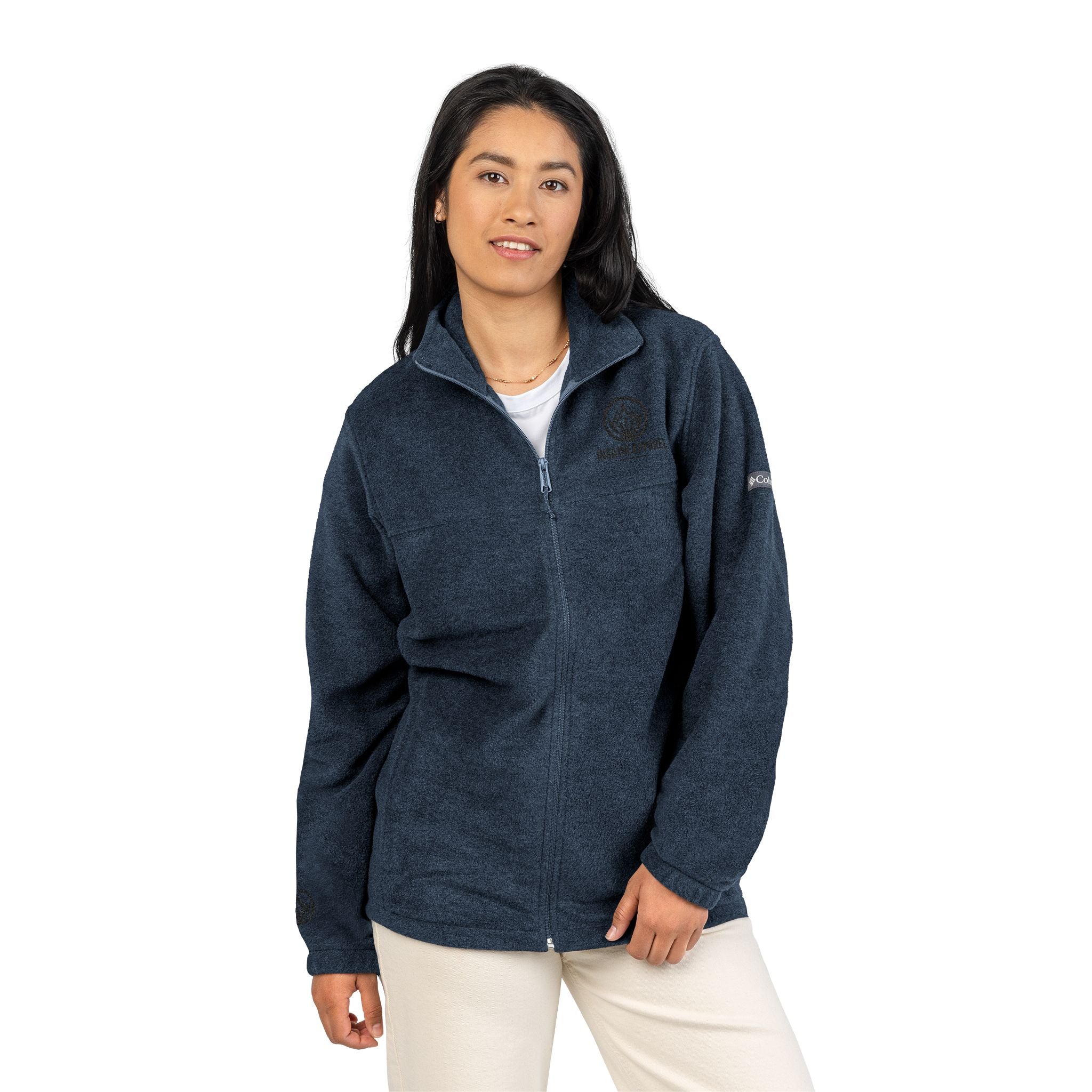 Cozy Fleece Jacket, Unisex Columbia Outerwear, Embroidered Gift, Casual Layer for Outdoor Adventures, Winter Essentials